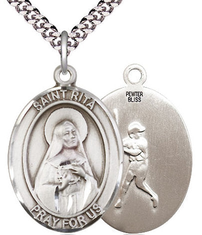 Baseball / St. Rita Medal in Fine Pewter, 1", Your Choice of Chain # 17590