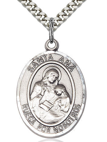 Santa Ana Spanish Medal in Fine Pewter, 1", Your Choice of Chain # 17592