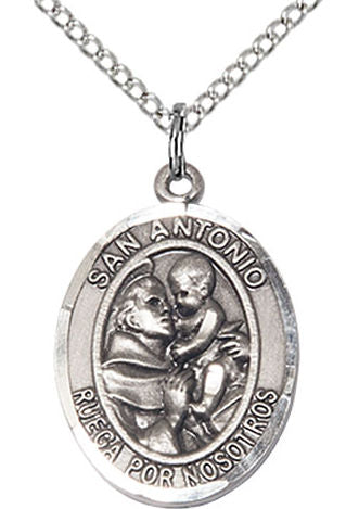 San Antonio Spanish Medal in Fine Pewter, 3/4", Your Choice of Chain # 17593