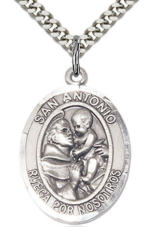 San Antonio Spanish Medal in Fine Pewter, 1", Your Choice of Chain # 17594