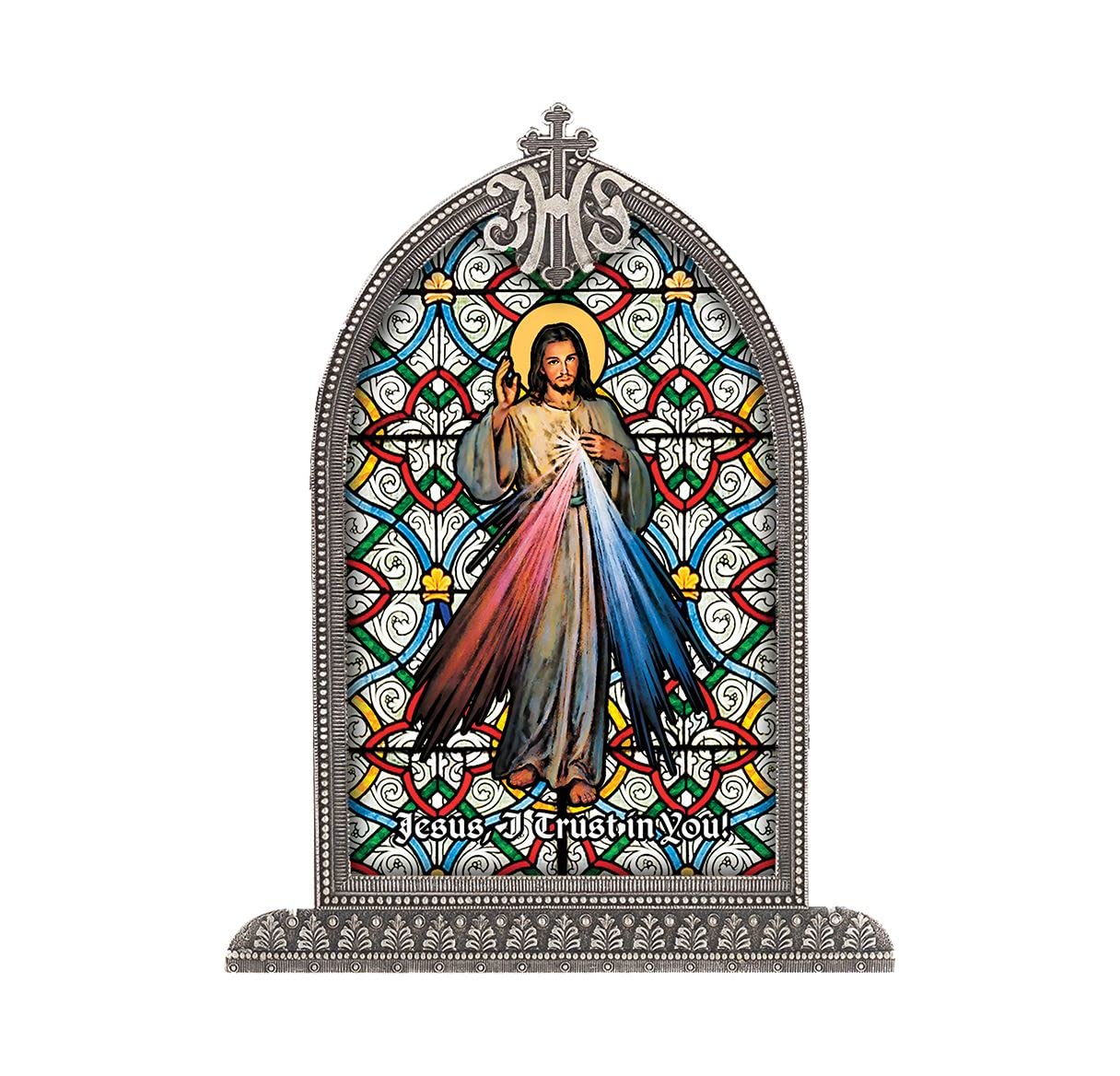 Divine Mercy Textured Italian Art Glass in Arched Frame, 6.5", # 1388