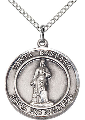 Santa Barbara Spanish Medal in Fine Pewter, 3/4" round, Your Choice of Chain # 17601