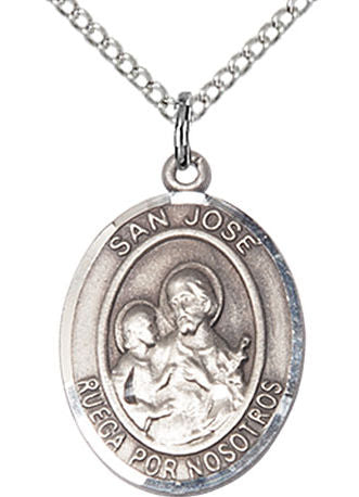 San Jose Spanish Medal in Fine Pewter, 3/4", Your Choice of Chain # 17605