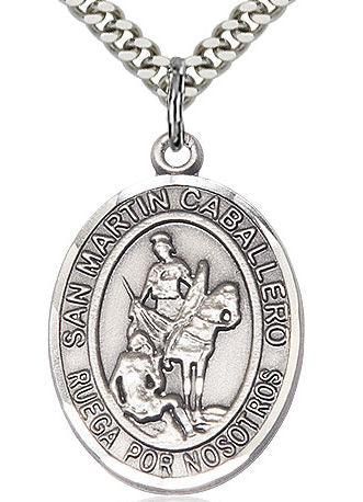 San Martin Caballero Spanish Medal in Fine Pewter, 1", Your Choice of Chain # 17617