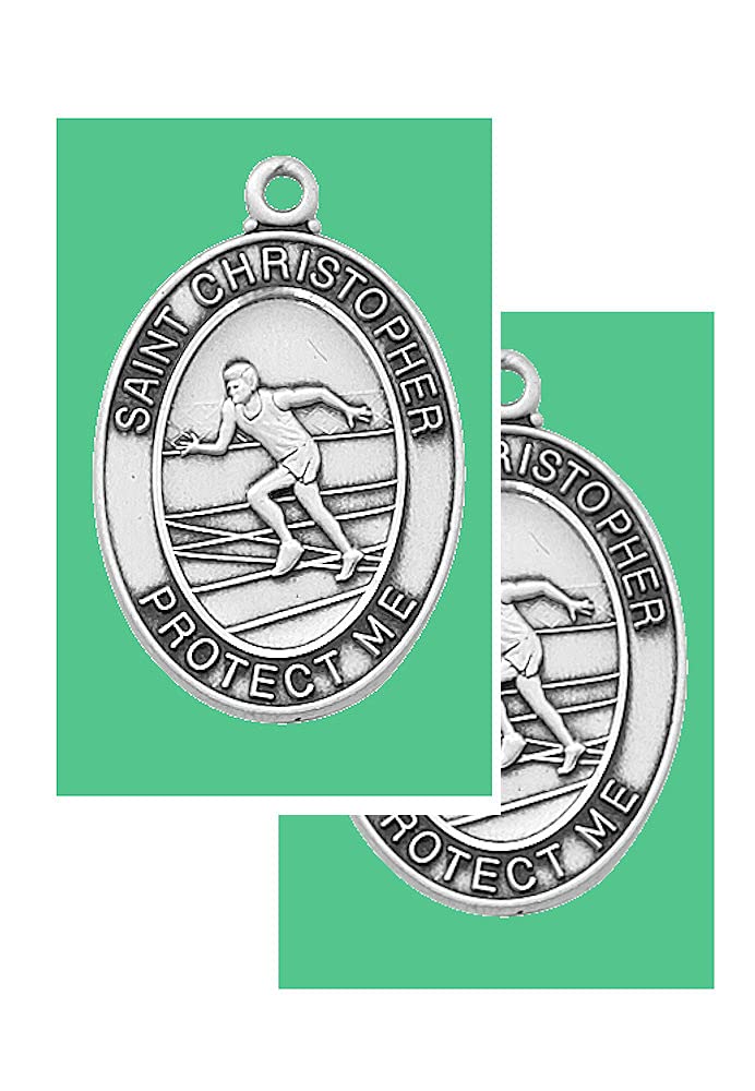 Boys Track Pewter Medal with Laminated Holy Card and 24" Chain, 2-Count Value Pack. # 21400