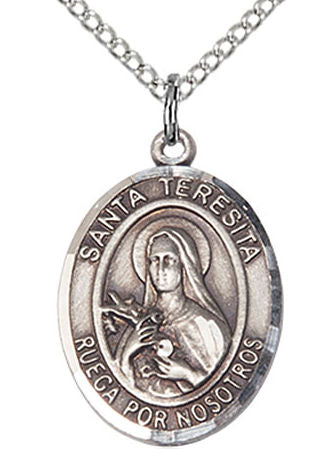 Santa Teresita Spanish Medal in Fine Pewter, 3/4", Your Choice of Chain # 17627