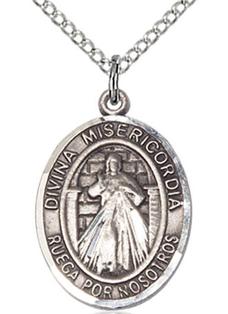 Divina Misericordia Spanish Medal in Fine Pewter, 3/4", Your Choice of Chain # 17635