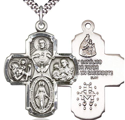 5-way Spanish Medal, Fine Pewter, 1-1/4", Your Choice of Chain, # 17688