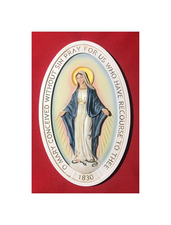 8" Miraculous Medal Plaque, Full Color Veronese Resin, # 17691|