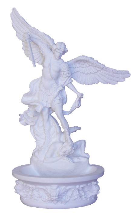 8" St. Michael Holy Water Font, White, Stands or Hangs, # 17693