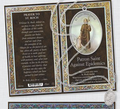 1" tall Pewter Medal with Folding Prayer Card, St. Roch, # 17699