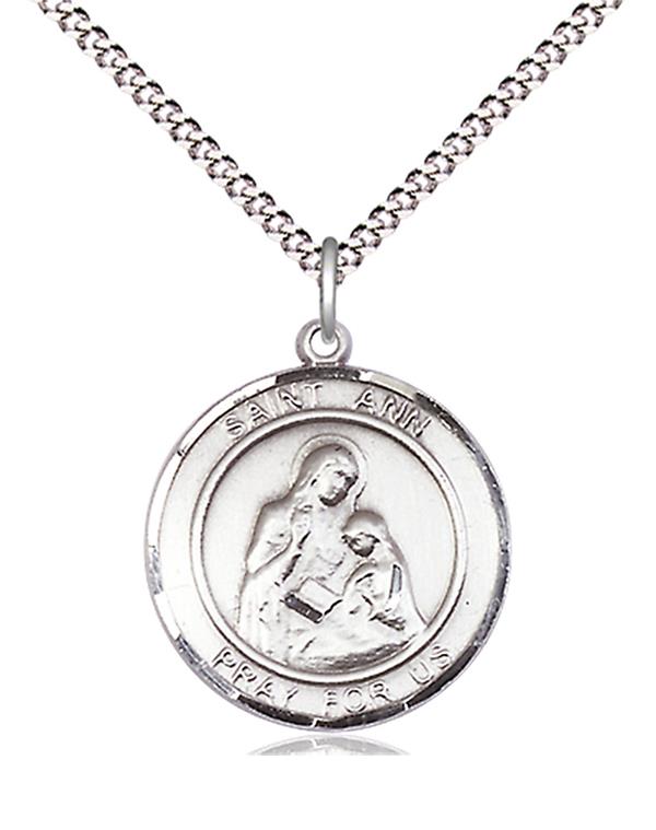 St. Ann Medal in Fine Pewter, 3/4" round, Your Choice of Chain # 17701
