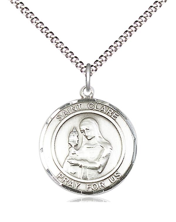 St. Clare of Assisi Medal in Fine Pewter, 3/4" round, Your Choice of Chain # 17706