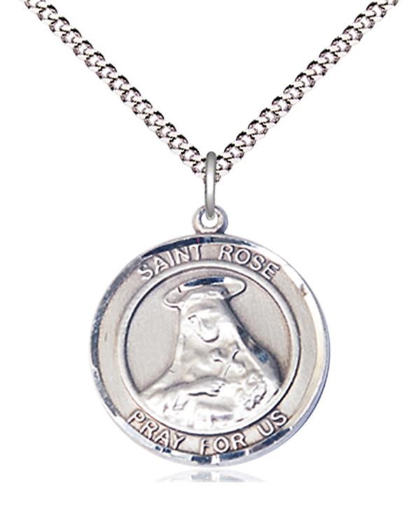 St. Rose of Lima Medal in Fine Pewter, 3/4" round, Your Choice of Chain # 17718
