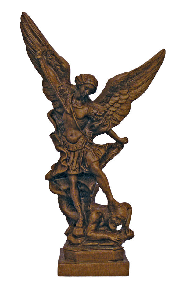 8.5" St. Michael Statue in Woodtone Alabaster, Made in Italy, # 17719