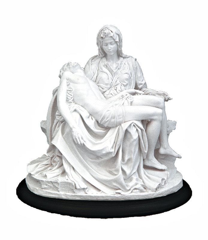 7" Pieta Statue in White Resin on Black Wood Base, # 17751-sale