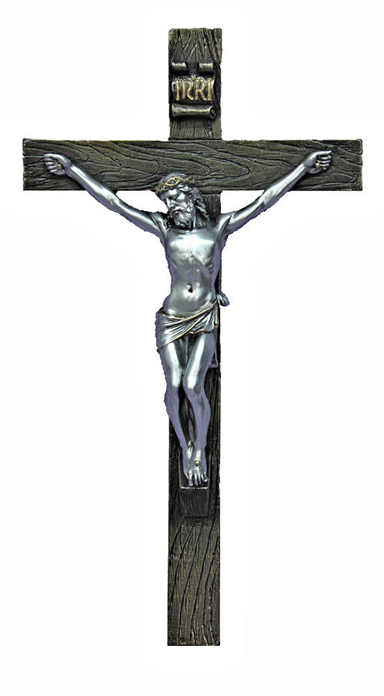 10" Crucifix, Pewter Finish Resin Figure on Bronze Resin Cross, 17755