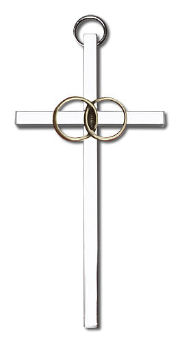 4" Wedding Cross, Gold-Tone Rings on Nickel Plated Cross, # 1776