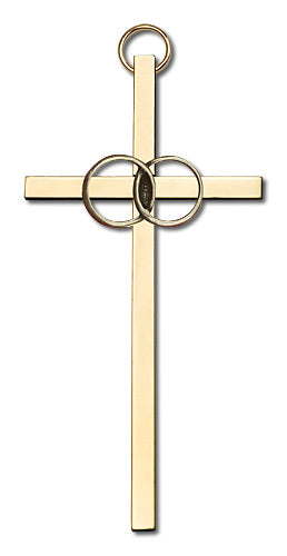 4" Wedding Cross, Gold-Tone Rings on Polished Brass Cross, # 1778