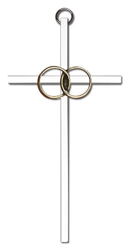 6" Wedding Cross, Gold-Tone Rings on Nickel Plated Cross, # 1782