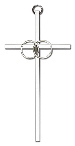 6" Wedding Cross, Silver-Tone Rings on Nickel Plated Cross, # 1784