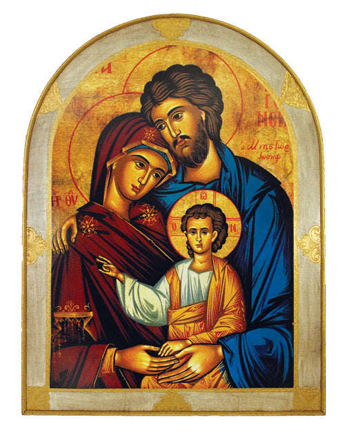 Holy Family Florentine Plaque, Bell Shaped, white and gold border, 23" x 31". Made in Italy., 17886