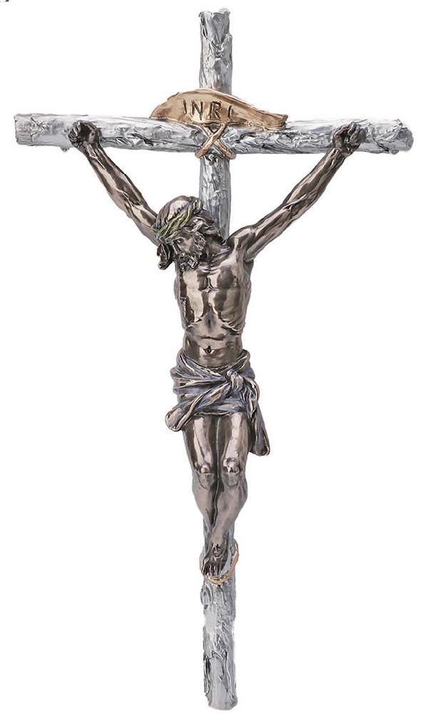16" Crucifix, Bronze Finish Resin Figure on Pewter Finish Cross, # 17887