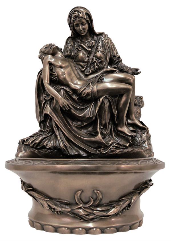 8" Pieta Holy Water Font, Stands or Hangs, Cold Cast Bronze, # 17895