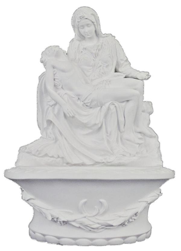 8" Pieta Holy Water Font, Stands or Hangs, White Resin, # 17896