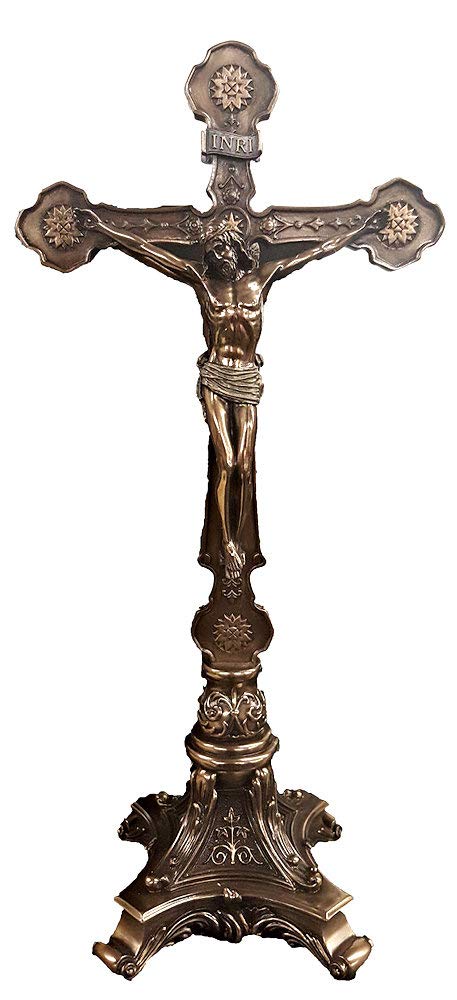 12.5" Double Sided Standing Crucifix, Cold Cast Bronze, #85