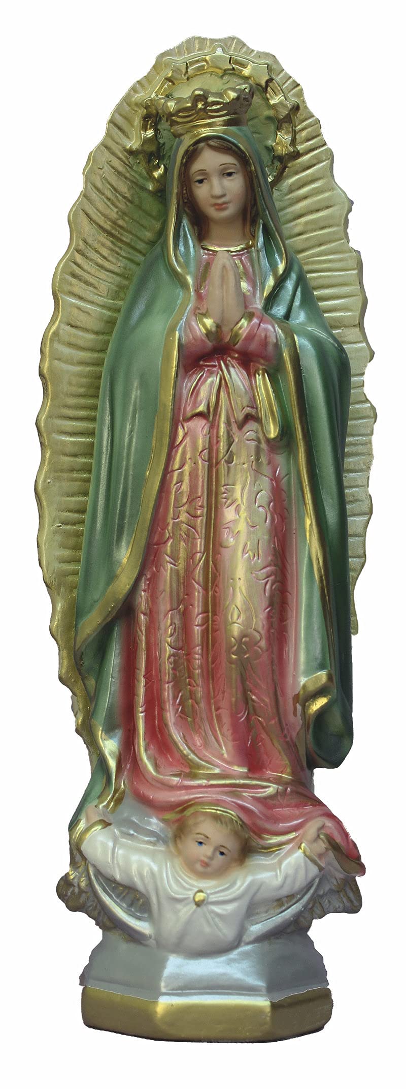 Our Lady of Guadalupe Hand Painted Ceramic Statue, Pearl Finish, 12", Made in Italy, # 21937