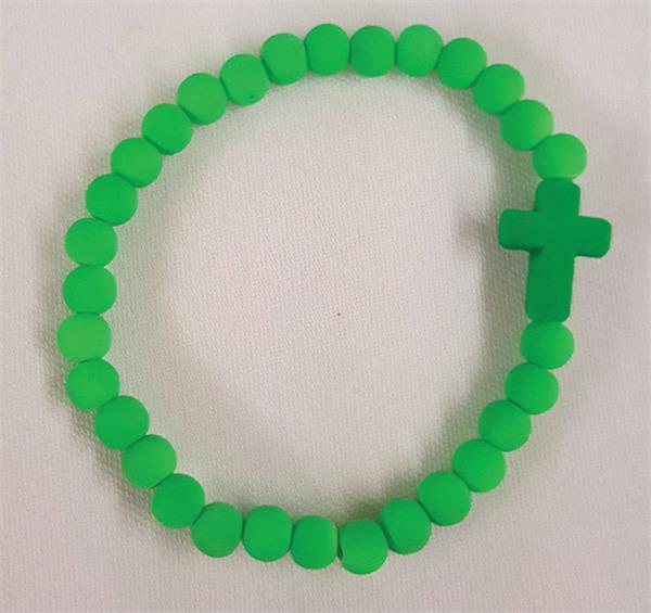 Elastic Cross Bracelet with Green Silicone Beads, 36-Count Value Pack, # 18