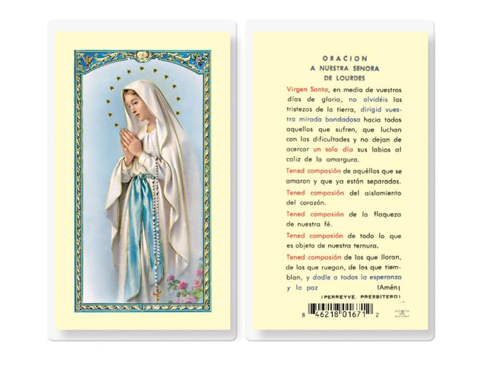Oracion a Nuestra Senora De Lourdes, Estampas Sagradas Laminadas, Paquete de 25 #18199