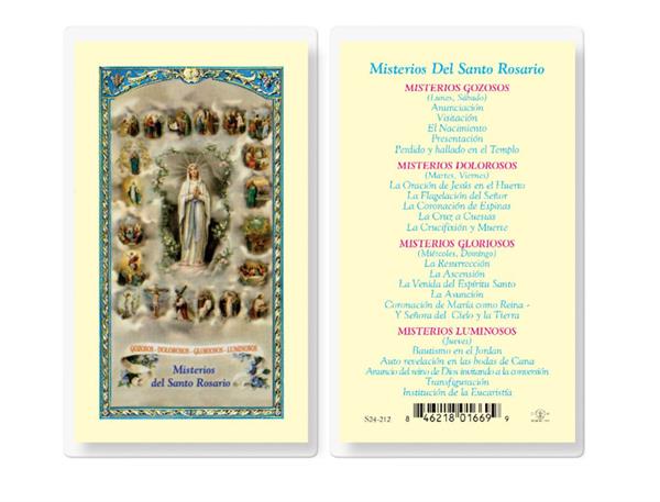 MISTERIOS DEL SANTO ROSARIO Spanish Laminated Holy Cards, 25-Count Value Pack, # 18200