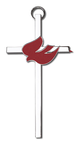 4" Red Dove Cross, Silver-Tone on Nickel Plated Cross, # 1821