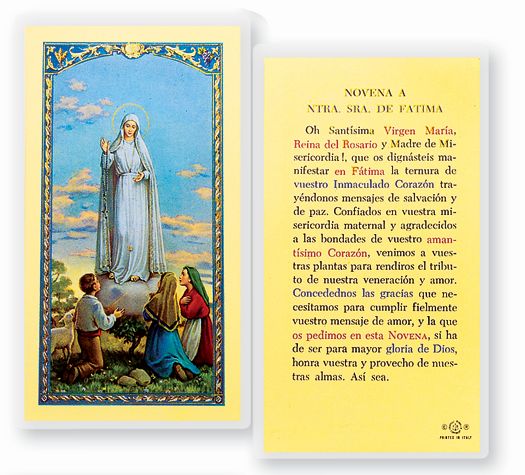 NOVENA A.N.S. DE FATIMA Spanish Laminated Holy Card, 2-5/8"x4-3/8", # 18214