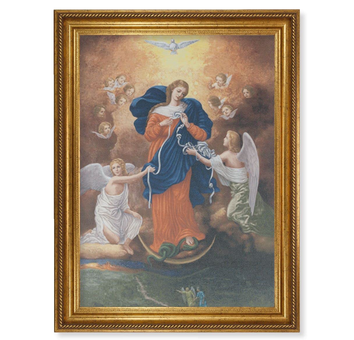 Our Lady Untier of Knots Italian Print on Canvas, 24"x31" Gold Leaf Frame with Rope Detailing # 28557