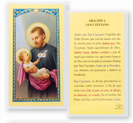 ORACION A SAN CAYETANO Spanish Laminated Holy Card, 2-5/8"x4-3/8", # 18252