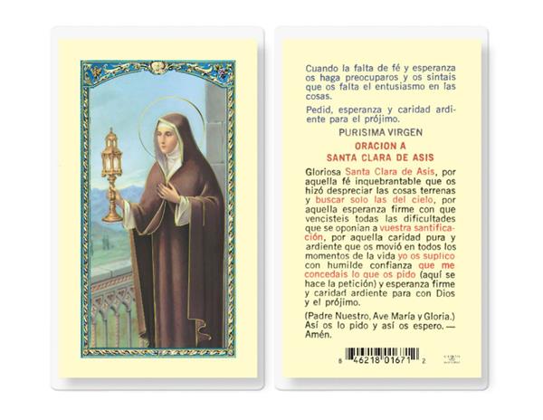 ORACION A SANTA CLARA DE ASIS Spanish Laminated Holy Cards, 25-Count Value Pack, # 18253