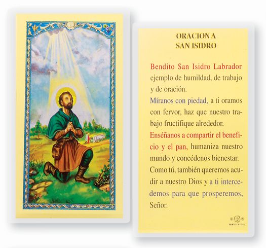 ORACION A SAN ISIDRO Spanish Laminated Holy Card, 2-5/8"x4-3/8", # 18265