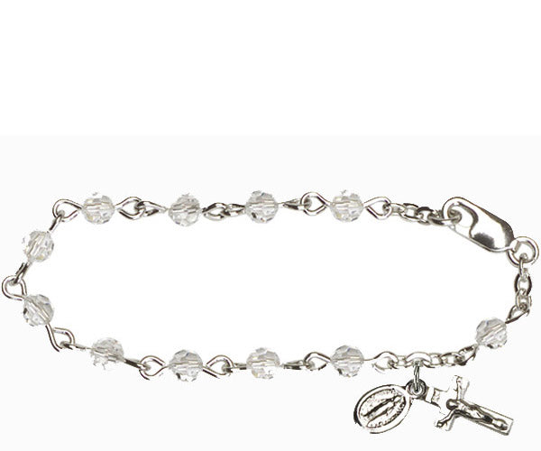 Infant Rosary Bracelet, Silver Finish, 4mm Crystal Swarovski Beads, 5.5" Long, # 1827
