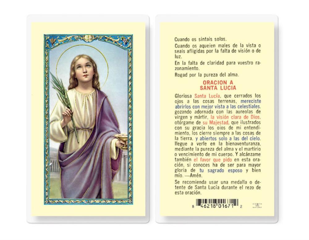 ORACION A SANTA LUCIA Spanish Laminated Holy Cards, 25-Count Value Pack, # 18278
