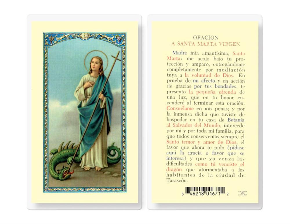 ORACION A SANTA MARTA VIRGIN Spanish Laminated Holy Cards, 25-Count Value Pack, # 18281