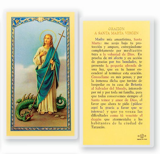 ORACION A SANTA MARTA VIRGIN Spanish Laminated Holy Card, 2-5/8"x4-3/8", # 18281