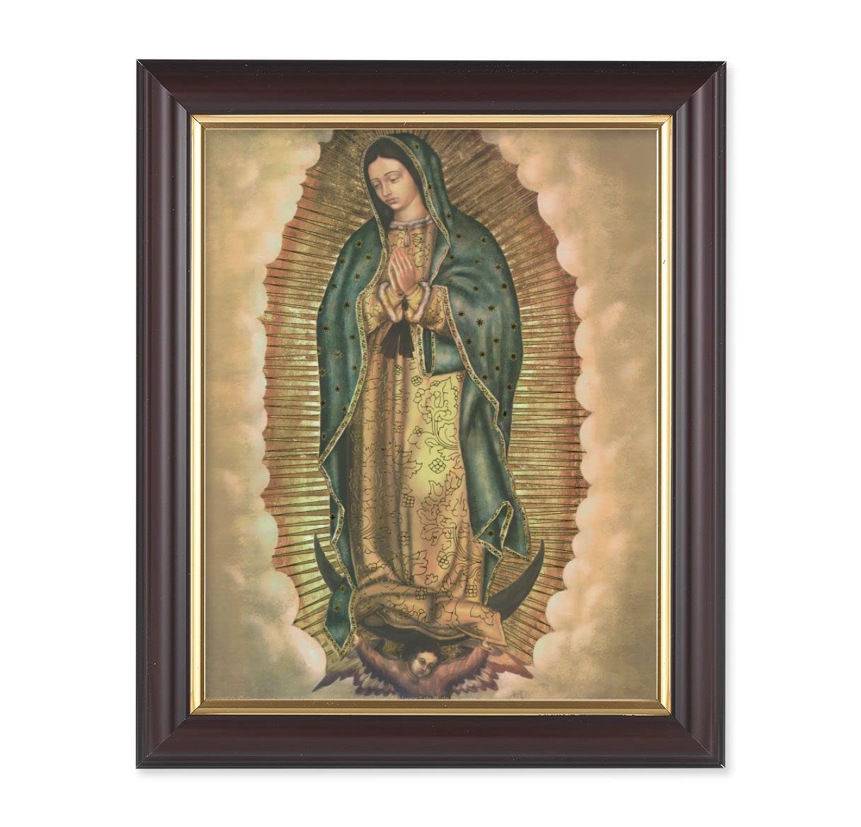 Our Lady of Guadalupe Picture, 10"x12", Classic Fluted Walnut Finished Frame, Italian Print Under Glass # 26374