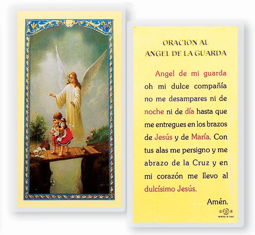 ANGEL DE LA GUARDA-DEL PUENTE Spanish Laminated Holy Card, 2-5/8"x4-3/8", # 18306