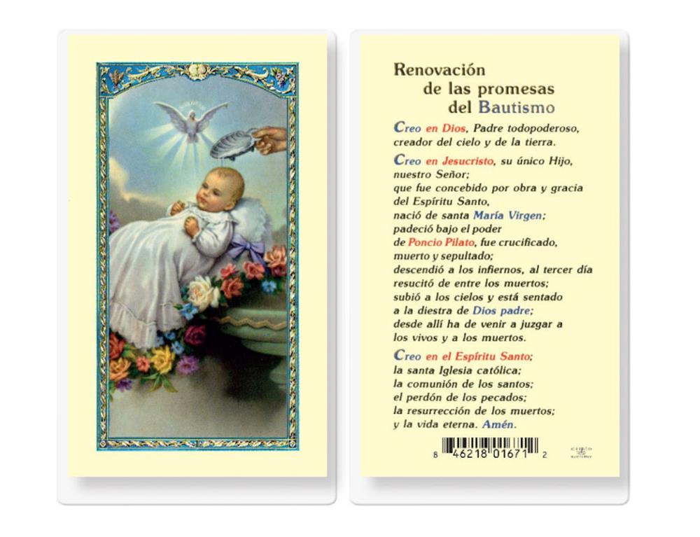BAUTISMO-RENOVACATION PROMESAS Spanish Laminated Holy Cards, 25-Count Value Pack, # 18308