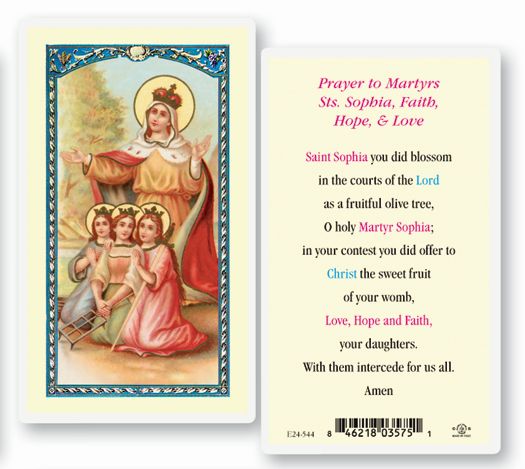 Prayer to Martyrs Sts Sophia, Faith, Hope & Love Laminated Holy Card, # 18343