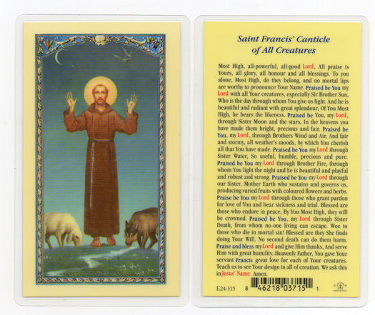 St. Francis' Canticle of All Creatures Laminated Holy Card, # 18344