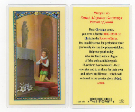 Prayer to St. Aloysius Gonzaga Laminated Holy Card, # 18358
